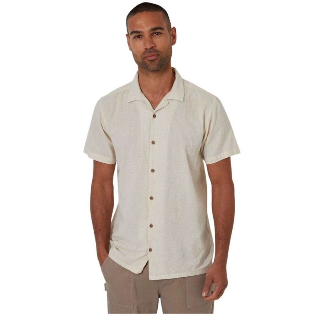 Threadbare Mens Embroidered Short-Sleeved Shirt / Natural